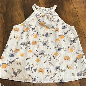 Floral Women’s Tank in White with Orange and Purple Accents